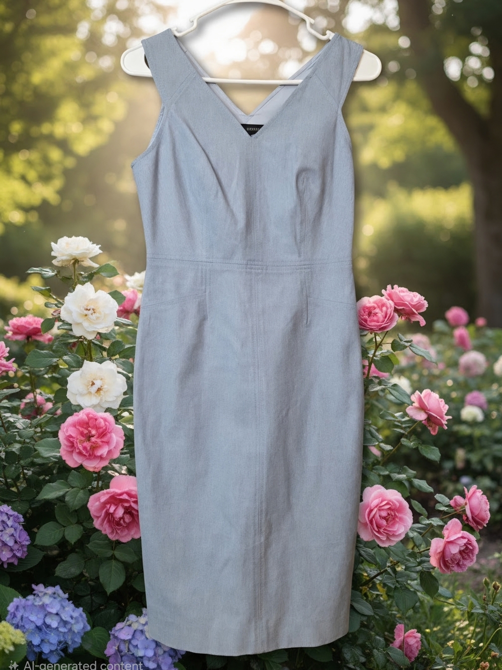 Banana Republic Tailored V-Neck Midi Sheath Dress in Light Blue Size PS/2